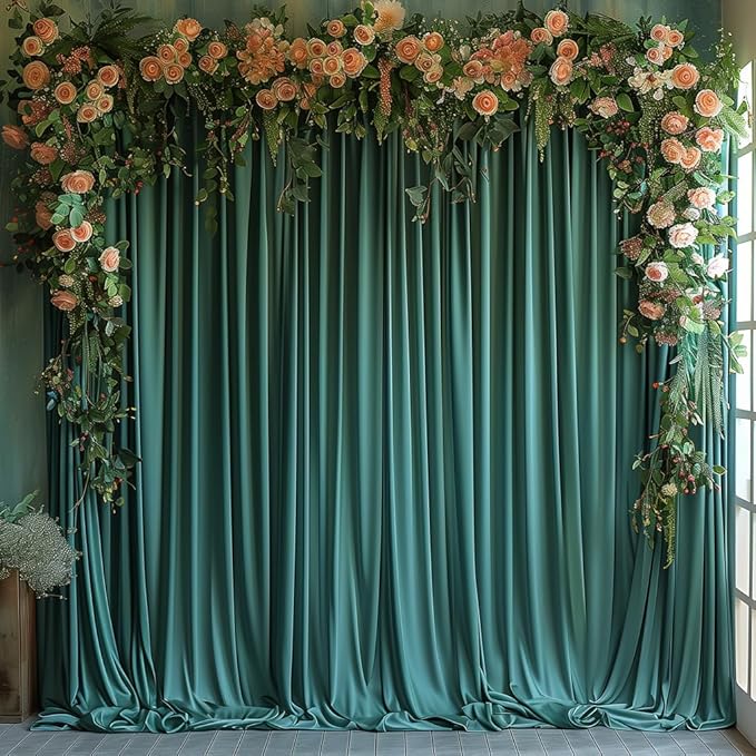 20x10ft Wrinkle Free Hunter Green Backdrop Curtain for Parties Soft Fabric Drapes Wedding Dark Green Curtain Backdrop for Birthday Party Decorations Background for Photography 5x10ft,4 Panels