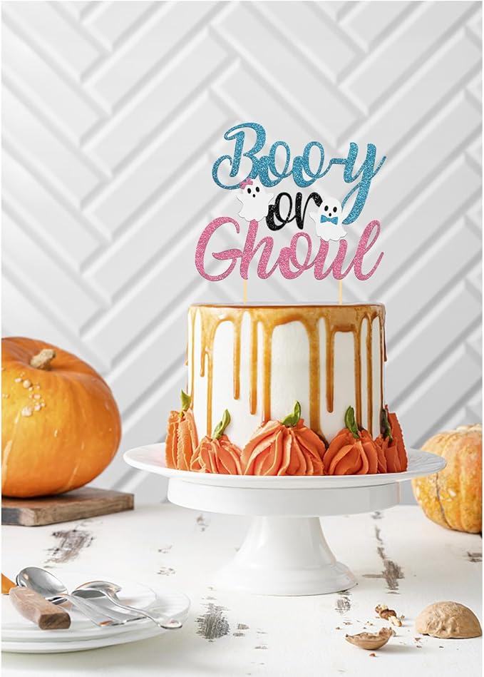 Halloween Boy or Girl Cake Topper for Baby Shower Gender Reveal Party (Pink)