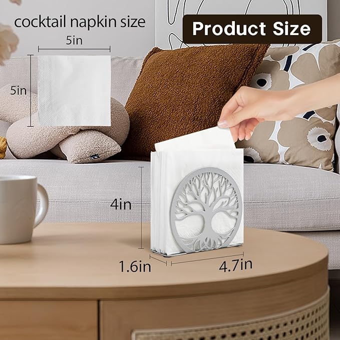 Silver Napkin Holder for Table – Sleek Standing Napkin Dispenser for Kitchen, Dining Room, or Coffee Shop | Perfect for 5-inch Cocktail Napkins, Farmhouse & Outdoor Spaces (4.7"x 1.6"x 4")