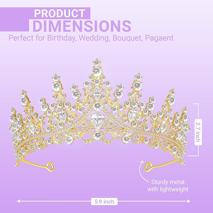 Tiara Crown for Women, Queen Tiara for Birthday Prom Bridal Party Custome Gold
