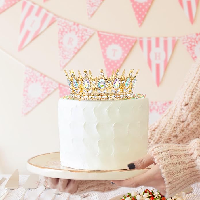 Gold Crown for Women, Crystal Queen Tiaras Headband Wedding Bridal Hair Accessories, Birthday Party Prom Cake Topper