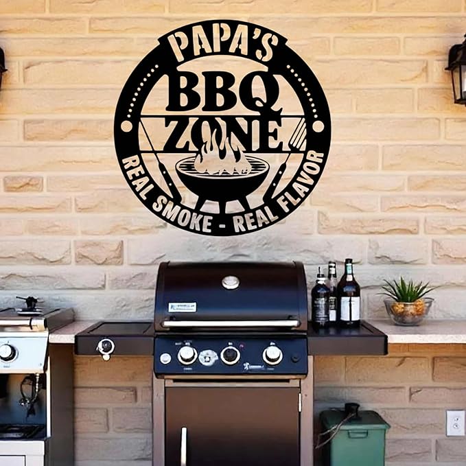 Custom BBQ Metal Sign, Personalized Grill Zone Wall Art for Dad, Grandpa, Husband, Outdoor Kitchen & Backyard Barbecue Decor, Unique Housewarming Gift, Patio Sign, Man Cave BBQ Wall Decoration