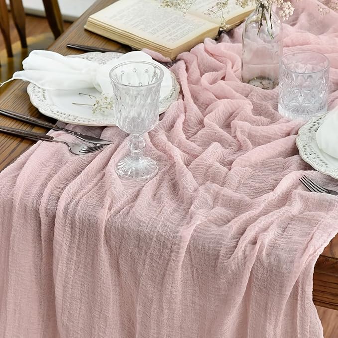 Artoid Mode Boho Cheesecloth Gauze Rouge Wedding Table Runner, 120 Inch Seasonal Fabric Kitchen Dining Holiday Table Decor for Home Party Indoor