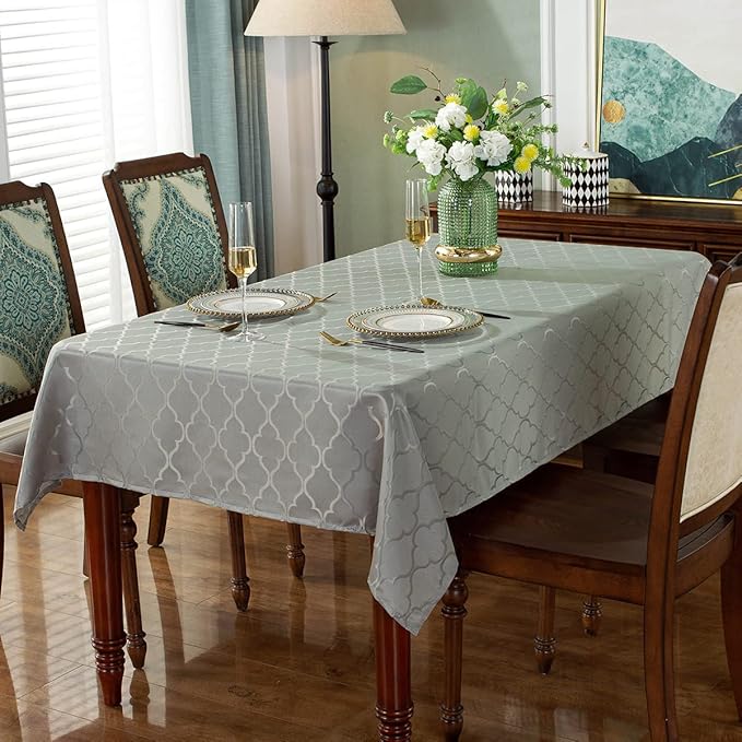 Jacquard Tablecloth Flower Pattern Polyester Table Cloth Spill Proof Dust-Proof Wrinkle Resistant Table Cover for Kitchen Dining Tabletop Decoration (Rectangle/Oblong, 52" x 70" (4-6 Seats),Gray)
