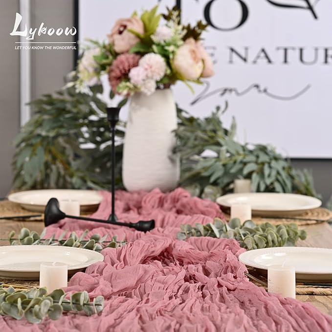 20 Packs Cheesecloth Table Runner - Dusty Rose, 10Ft x 35" Rustic Gauze Boho Wedding Table Runner Decoration for Wedding Party Bridal Shower