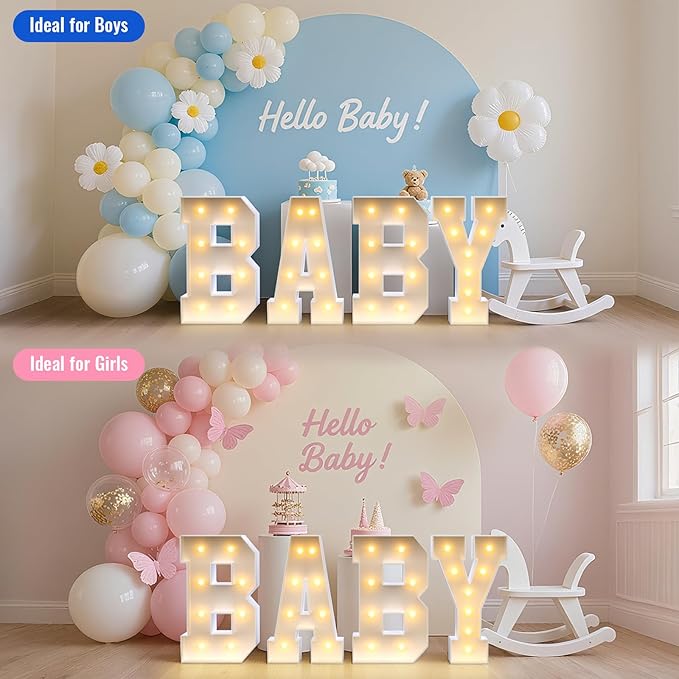 BABY Letters Baby Shower Decorations: Warm Marquee Light-up Letter 2.3FT Big Oh Letters for Baby Shower Sign for Gender Reveal Boys and Girls Party Decor Backdrop Block Boxes