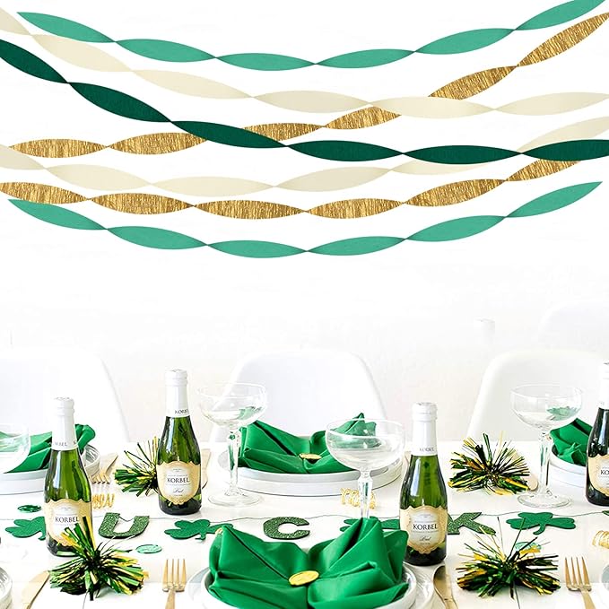 Sage-Green Ivory Gold Party-Decorations Streamers - 8 Rolls Safari Jungle Birthday Baby Bridal Shower Wedding Bachelorette Engagement Crepe Tissue Paper Streamer Garland Decor Panduola