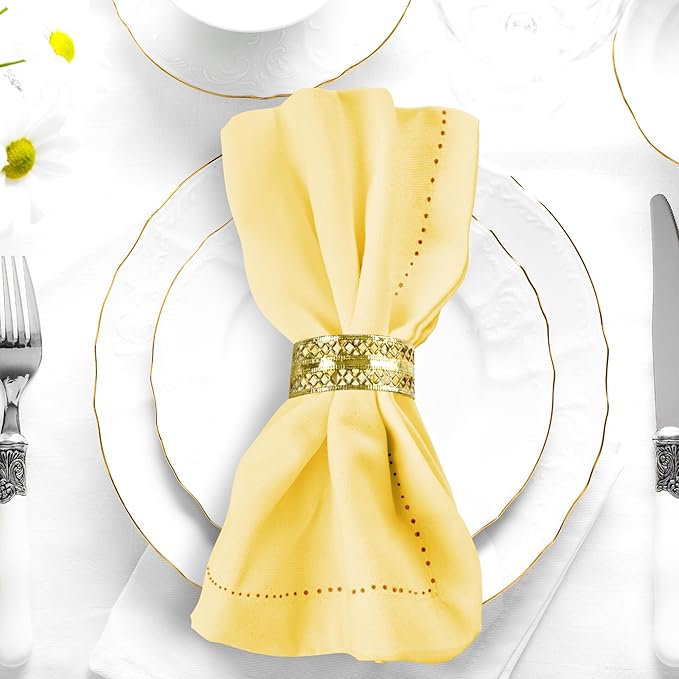 Urban Villa Cloth Napkins Yellow Hemstitch Dinner Napkins Set of 12 20X20 Inches 100% Cotton Absorbent Washable Durable Reusable Ideal for Farmhouse Party Thanksgiving Harvest Fall Dinner Napkins