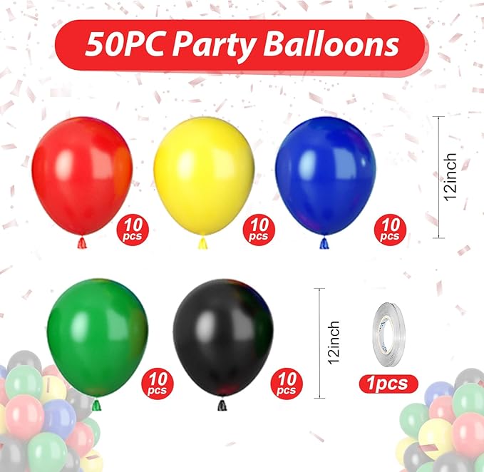 Red Blue Green Black Balloons, 50pcs Retro Blue Red Yellow Black Balloons, Party Balloon for Boy Man Theme Carnival Theme Birthday Party Baby Shower Bachelorette Graduation Decorations