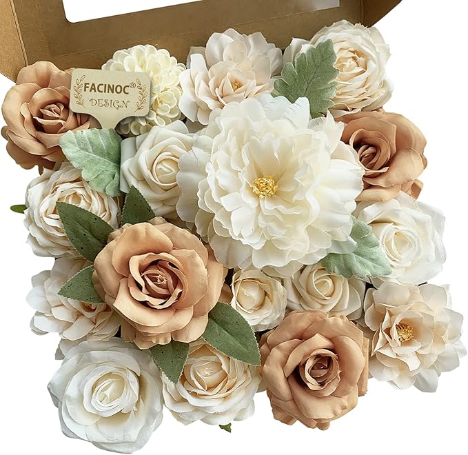 Roses Artificial Flowers Nude Bouquet Box Set for DIY Wedding Centerpieces for Table Bridal Baby Shower Decorations Party Home Decor Indoor Outdoor Faux Silk Floral Arrangements