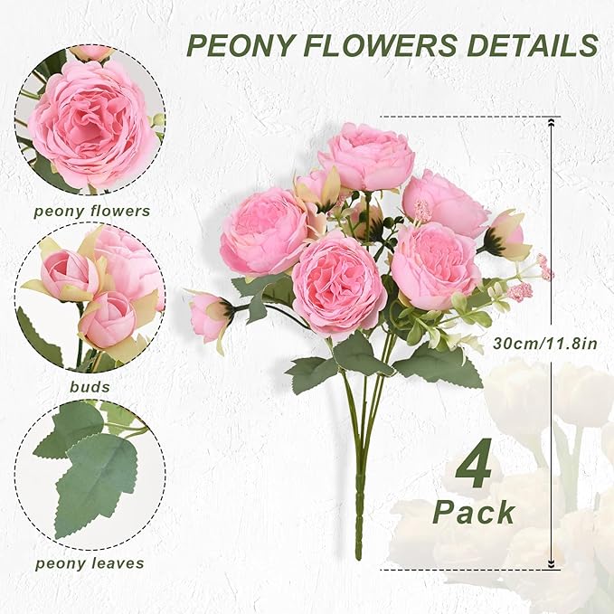 MARTINE MALL 12 Packs Peonies Artificial Flowers, Light Pink Artificial Peonies, Silk Peonies Flowers Fake Peonies Artificial Flowers Peonies Bouquet for Centerpiece Table Wedding Party Home Decor