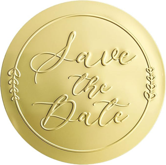 100 x Save The Date Stickers – Embossed Gold Foil Labels – Elegant Envelope Seals for Wedding Invitations & Party Favors – Metallic Foil Tags, 1.6 Inch