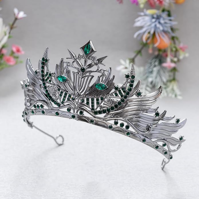Gothic Red Crystal Flame Wing Tiara Crown for Women Girls, Halloween Cosplay Dark Queen Headpiece, Vintage Rhinestone Headband for Masquerade Party Wedding Prom Stage Accessories