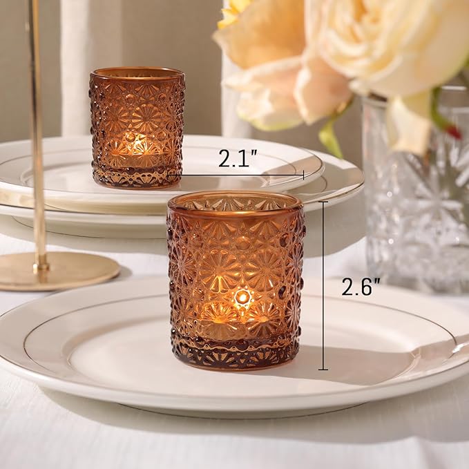 Amber Votive Candle Holder Set of 36, Flower Tea Lights Candles Holders for Wedding Table Centerpieces, Birthday Parties, Anniversary, Bridal Shower and Holiday Decorations