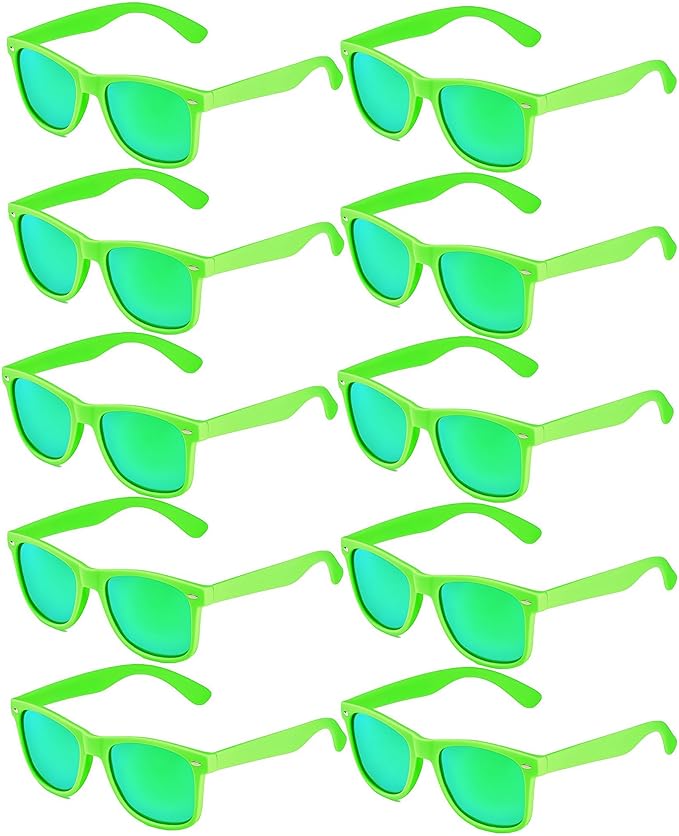 Fsmiling Green Sunglasses Bulk Adult Party Sunglasses 80s Sunglasses Pack for Men Women Christmas St. Patrick's Day Party Favors-10Pack