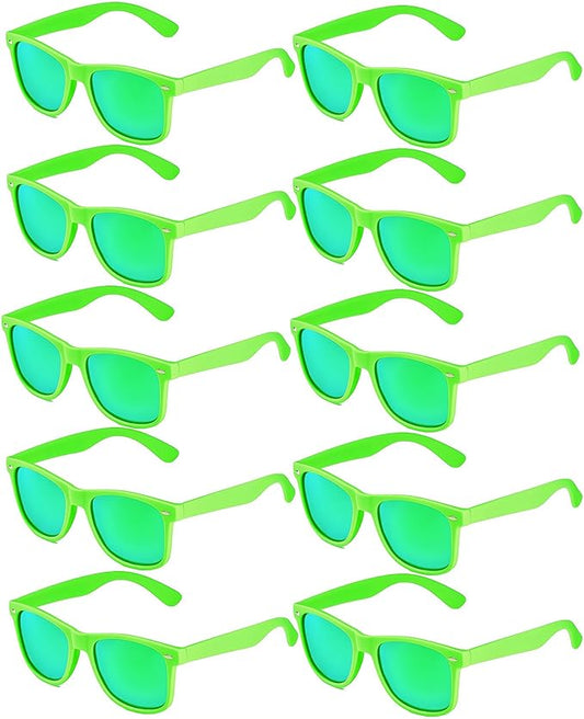 Fsmiling Green Sunglasses Bulk Adult Party Sunglasses 80s Sunglasses Pack for Men Women Christmas St. Patrick's Day Party Favors-10Pack