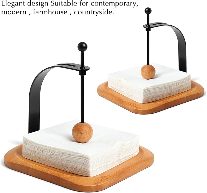 Walnut Wood Napkin Holder for Table,Elegant Wooden Square for Table Dispenser with Weighted,Suitable for Kitchen Restaurant Bar Office Parties Home Décor Hotel Cafe (Beech)