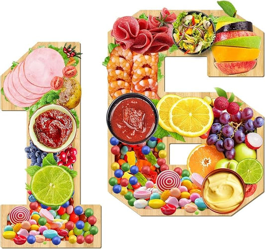 Brainy 16th Birthday Party Supplies Trays Wooden Serving Tray Sweet 16 Wooden Number 16 for Charcuterie Decorative Tray for 16th Birthday Anniversary Party Decorations Chocolate Candy Containe