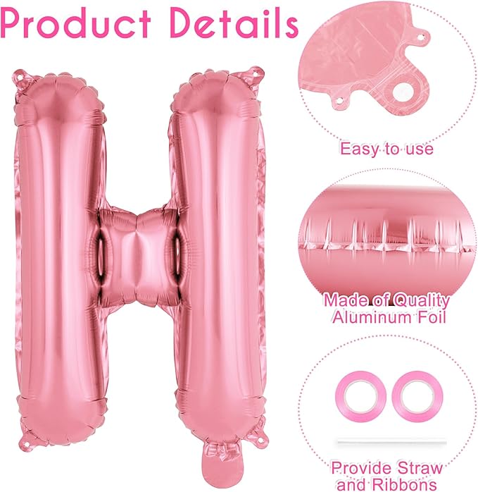 26 Pcs Pink Letter Balloons,16 Inch Foil Alphabet Letter Balloons,Letter A-Z Balloon Banner Custom Phrase Balloon for Birthday Party Wedding Anniversary Decoration (Pink 26pcs)