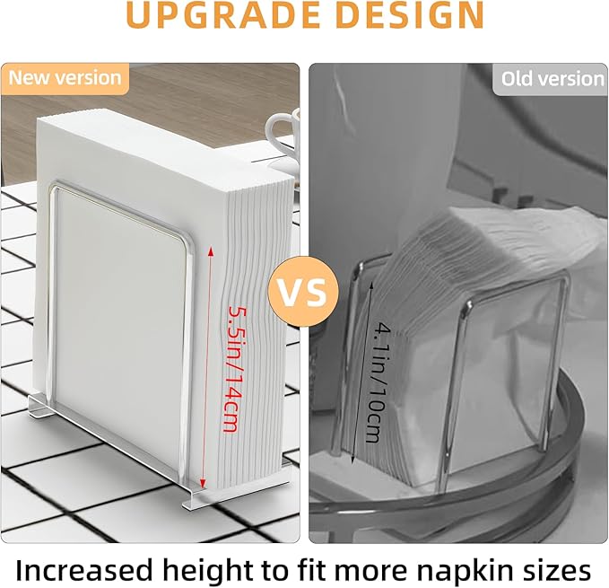 Napkin Holder for Table, Metal Napkin Holder for Kitchen Dining, Standing Paper Napkin Storage for Table Countertop, Silver