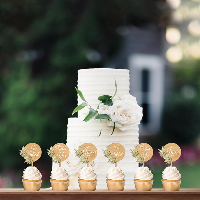 36 PCS Engagement Party Cupcake Toppers She Said Yes Cake Cupcake Decorations in Wood