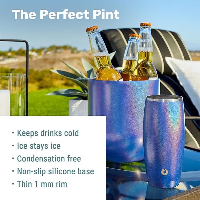 Snowfox Premium Vacuum Insulated Stainless Steel Beer Glass, Home Bar Accessories, Elegant Bartending, Lightweight Pint Glasses, Sleek Drinkware, Frosty Beverages Stay Cold, 18oz, Set of 2,Black/Gold