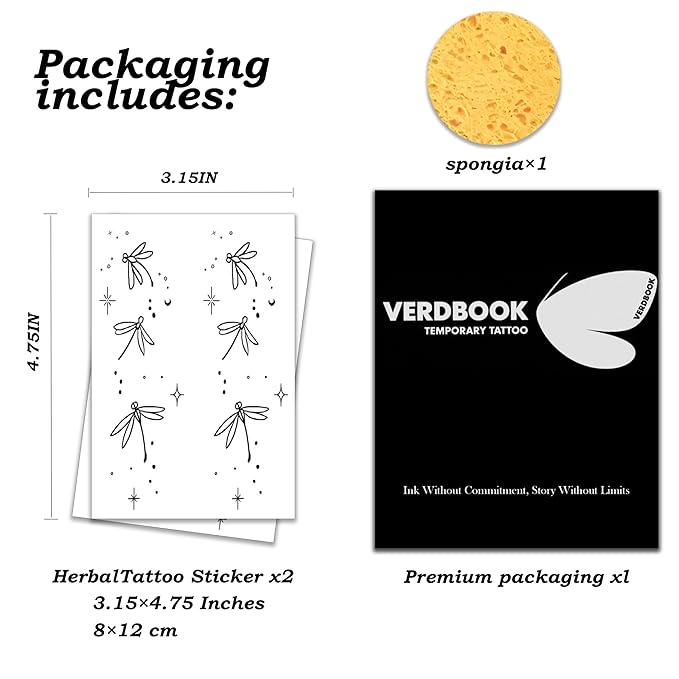 Waterproof Temporary Tattoos: 2-Sheet Tattoo Kit with Realistic Body Stickers, Semi-Permanent Tattoos for Adults Lasting 7-15 Days – Safe for Men & Women, Dragonfly Stars