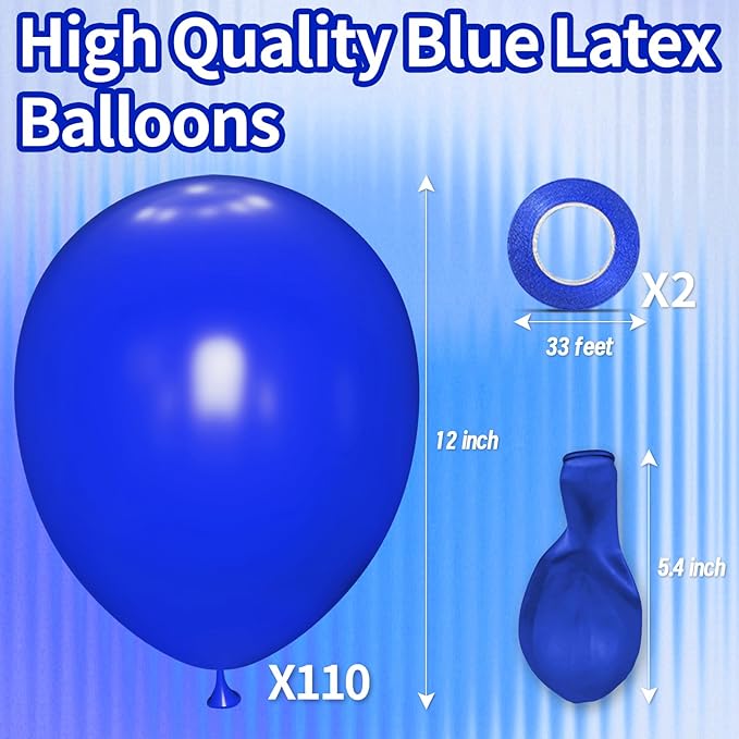 KAWKALSH Blue Balloon 110pcs, 12 Inch Thickened Latex Party Balloons Helium Bright Color for Birthday Baby Shower Wedding Party Supplies Arch Garland Decoration