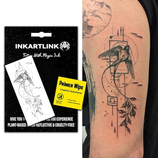 INKARTLINK Semi Permanent Tattoo, Party tattoo, Beautiful and Realistic Design, Fun Tattoo Experience, Cruelty-free, Non-reflective, Waterproof (Swallow Geometric Figures)