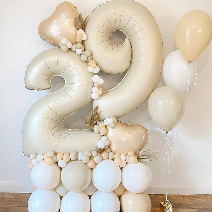 40 Inch Cream Number 5 Balloon, Beige Large 5th Birthday Balloons, Digital 5 Cream White Giant 5 Foil Balloon Helium for Boys Girls 5th Birthday Decorations Anniversary Baby Shower Party Supplies