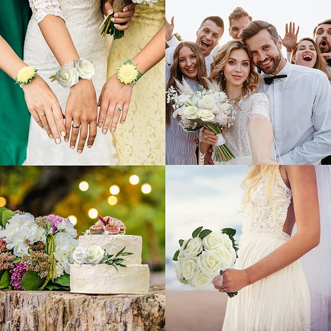 JOYLEX Artificial Flowers Realistic Roses, 50pcs Milk White Real Looking Fake Roses with Stem for DIY Wedding Bouquets Centerpieces Bridal Shower Party Home Romantic Decorations (50pcs, Milk White)