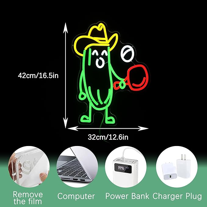 Funny Cucumber Neon Sign for Wall Decor Ping Pong Neon Light Striking Cowboy Hat Light Up Sign Interesting Sport Led Light Sign for Classroom Gym Bedroom Table-tennis room (16.5 * 12.6 In)
