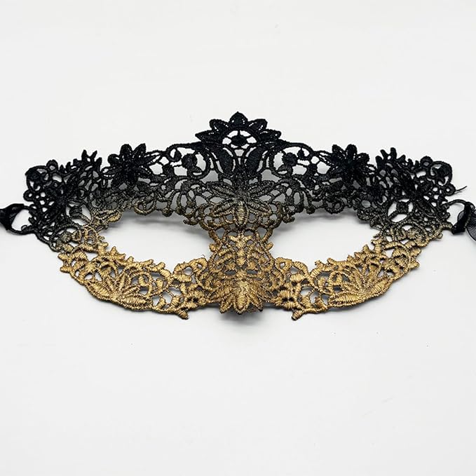 TFTSR Masquerade Masks for Women Couples & Men - Mardi Gras & Venetian Dress Mask in Black & Gold Adults Party Lace Costume