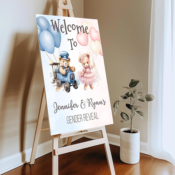 Gender Reveal Welcome Sign – Teddy Bear Balloon Theme,Personalized Teddy Bear Gender Reveal Welcome Sign, He or She Yard Sign, Boy or Girl Gender Reveal Sign, We Can Bearly Wait Gender Reveal .4