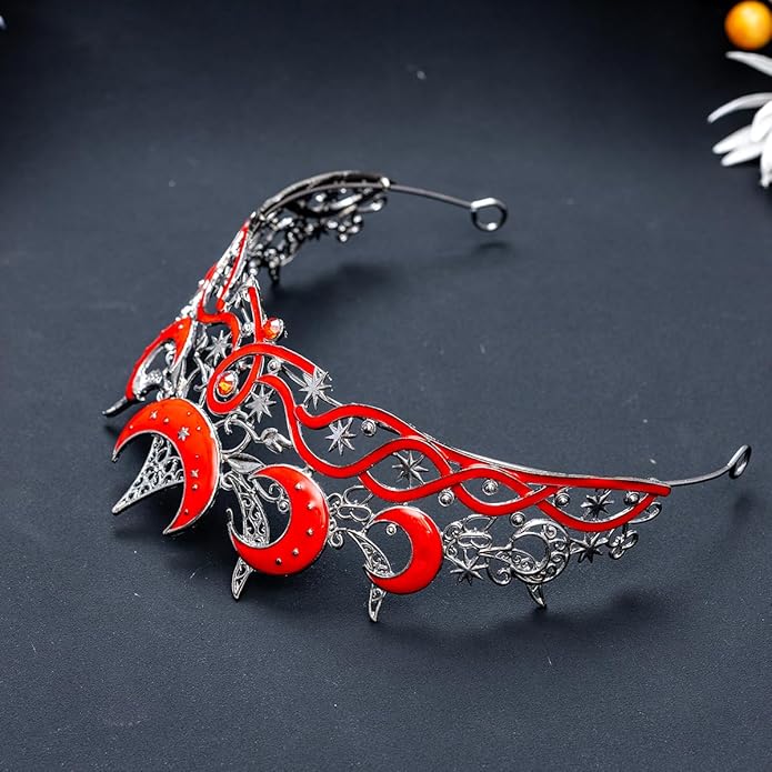 Gothic Black Moon Star Tiara Crown for Women Girls, Retro Celestial Witch Headpiece with Crescent Moon and Stars, Costume Cosplay Halloween Party Prom Wedding Birthday Accessories