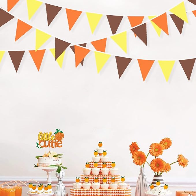 32Ft Orange Yellow Brown Fall Pennant Banner Fabric Triangle Flag Bunting Garland for Autumn Thanksgiving Wedding Birthday Outdoor Garden Hanging Decoration