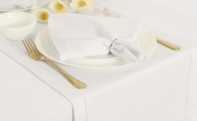 PurpleEssences Set of 6 Cloth Dinner Napkins 100% Cotton 18x18 Inch - Soft Durable Washable - Ideal for Farmhouse Party Fall Thanksgiving - Perfect Everyday Use Table Linen - White