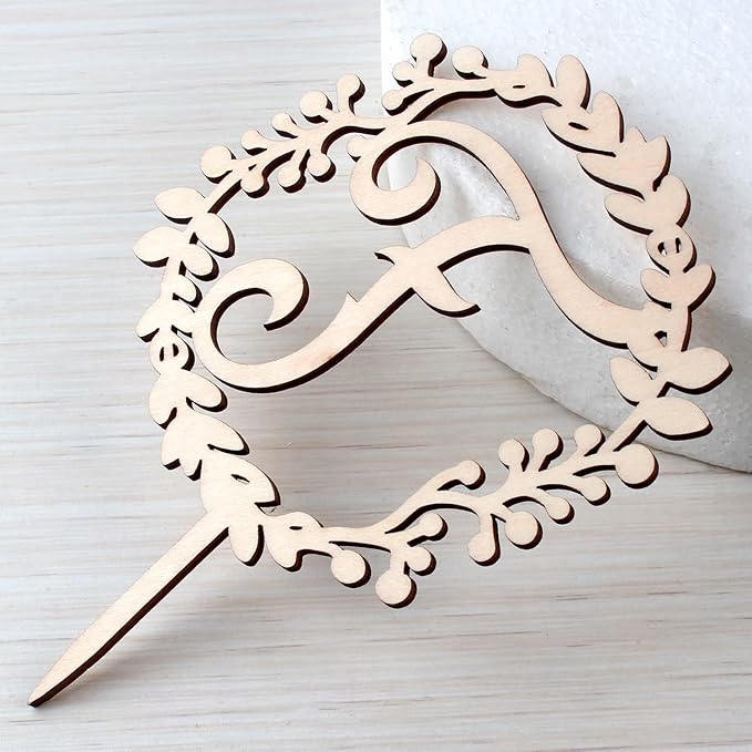 LINGTEER Personalized Inital Letter F Wooden Cake Topper Perfect for Birthday Rustic Wedding Anniversary Party Keepsake Decoration.