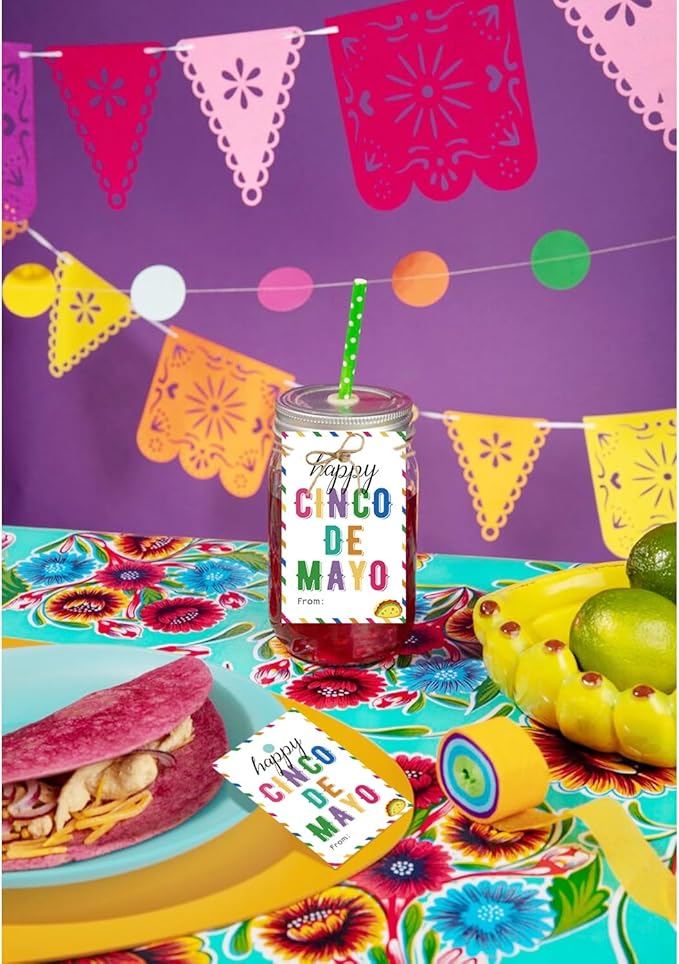 50PCS Cinco De Mayo Gift Tags, Thank You Tags for Mexican Themed Party Favors -Double-Sided