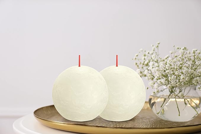 BOLSIUS 3 Pack Ivory Rustic Ball Pillar Candles - 3 Inch - Premium European Quality - Includes Natural Plant-Based Wax - Unscented 25 Hour Party Décor and Wedding Candles