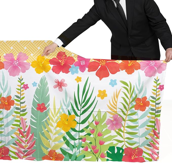 Gatherfun Hawaiian Luau Party Supplies Set - Includes 2 Aloha-Themed Disposable Plastic Tablecloths,Tropical Party Decorations for BBQs, Tropical Parties, 54 x 108 Inch (Pack of 2)