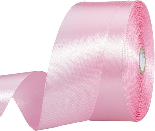 1 1/2 Inch Pink Solid Satin Ribbon, 50 Yards Craft Fabric Ribbon for Gift Wrapping Floral Bouquets Wedding Party Decoration