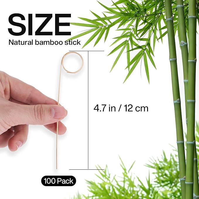 PuTwo 100 pcs Cocktail Picks, 4.7 Inch Bamboo Cocktail Picks, Bamboo Toothpicks, Skewers for Appetizers, Mini Food Sticks for Drinks, Fruit, Charcuterie, Sandwiches, Barbeque, Party Supplies