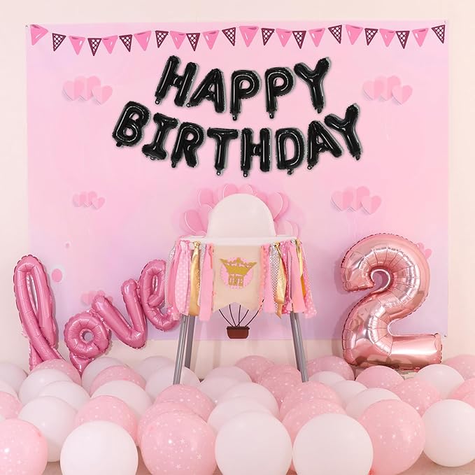 75pcs 16" Happy Birthday Balloon Banner, Black Balloons Letters, Personalized Mylar Foil Birthday Decorations includes 2 Sets A- Z, 1 set Number 0-9 "HAPPY BIRTHDAY" letters