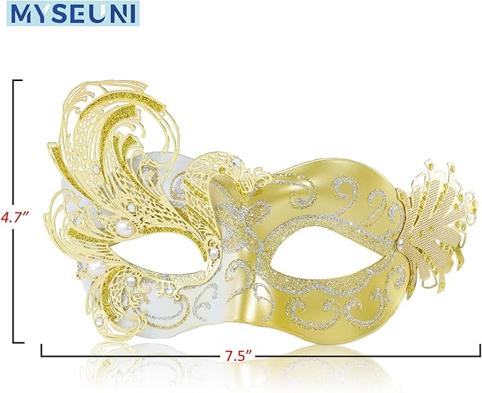 2025 New Gold Masquerade Mask for Women-Butterfly Party Masks for Adults Masquerade- Peacock Metal Filigree Venetian Mask-Perfect for Halloween Parties, Costume Party, Carnivals, Wedding