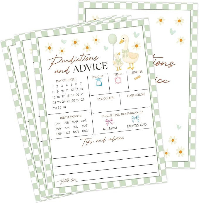 Goose Baby Shower Games, Sage Green Little Goose Predictions And Advice Game for 30 Guests with Game Cards, Gender Reveal, Baby Shower Supplies & Decorations (DV14)