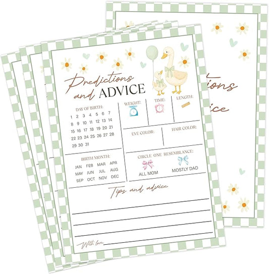 Goose Baby Shower Games, Sage Green Little Goose Predictions And Advice Game for 30 Guests with Game Cards, Gender Reveal, Baby Shower Supplies & Decorations (DV14)