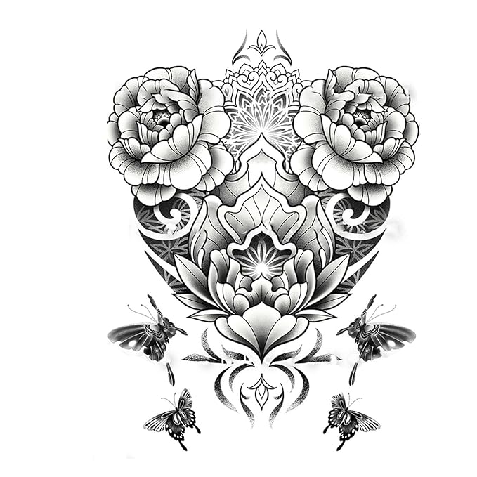Large Temporary Tattoos Women Temporary Neck Tattoos Temporary Realistic Flower Chest Tattoo for Adults (Temporary Tattoos Sticker 29)