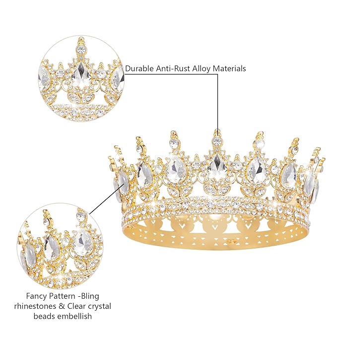 Queen Crown Rhinestone Wedding Crowns and Tiaras for Women Costume Party Hair Accessories Princess Birthday Crown Crystal Bridal Crown (Gold & White Crown)