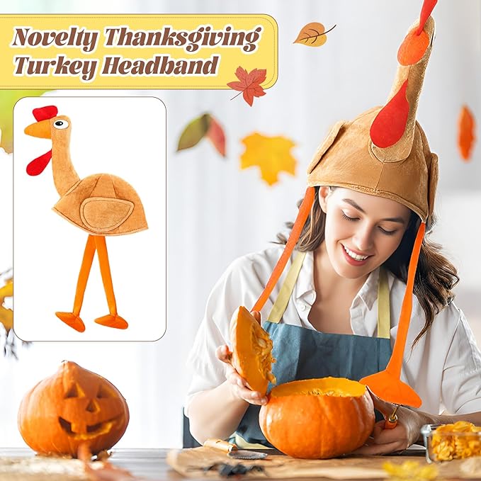 Hanaive 10 Pieces Thanksgiving Turkey Hats Bulk for Adults Turkey Costume for Dress-up Party Plush Turkey Hat Party Supplies